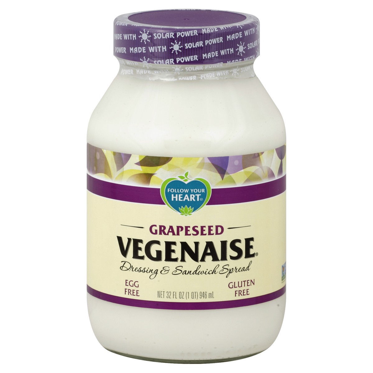 slide 2 of 3, Follow Your Heart Vegenaise Dressing and Sandwich Spread, Grapeseed Oil, Dairy Free, Egg Free Mayo, Sandwich Spread for a Creamy, Tasty Vegan Condiment, 32 FL OZ Jar, 32 oz