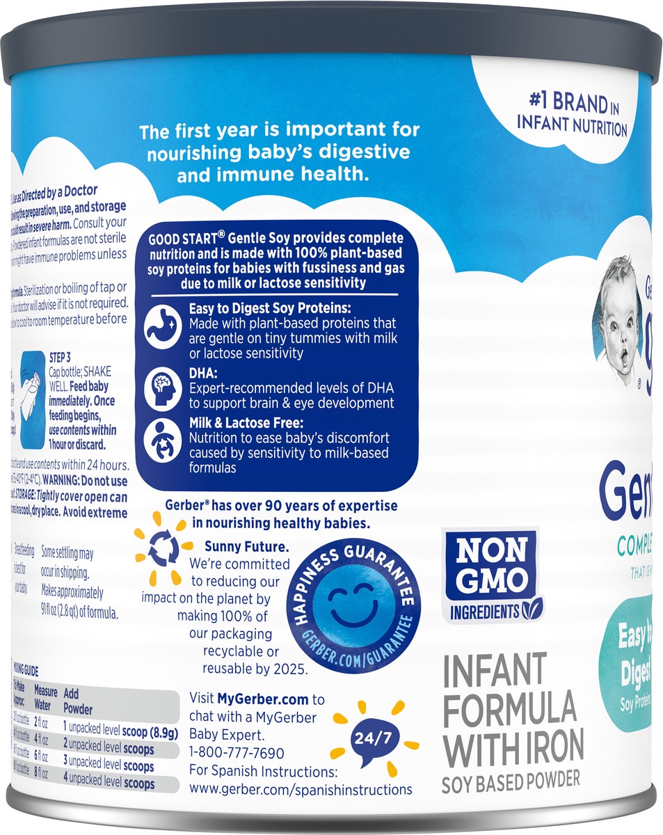 slide 7 of 9, Gerber Good Start Gentle Soy Lactose-Free Non-GMO Powder Baby Formula with Iron, 12.9 oz Canister, 12.9 oz