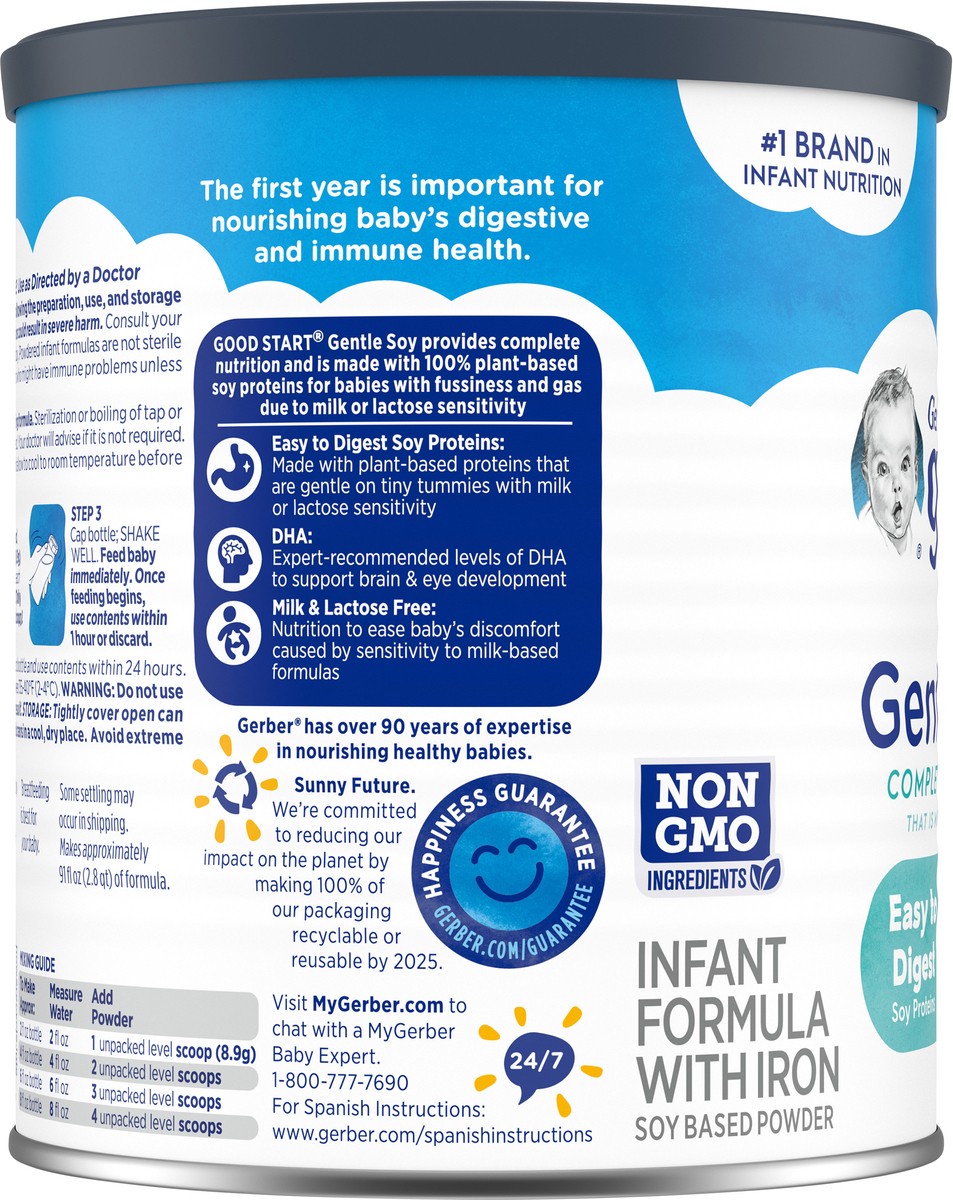 slide 5 of 9, Gerber Good Start Gentle Soy Lactose-Free Non-GMO Powder Baby Formula with Iron, 12.9 oz Canister, 12.9 oz