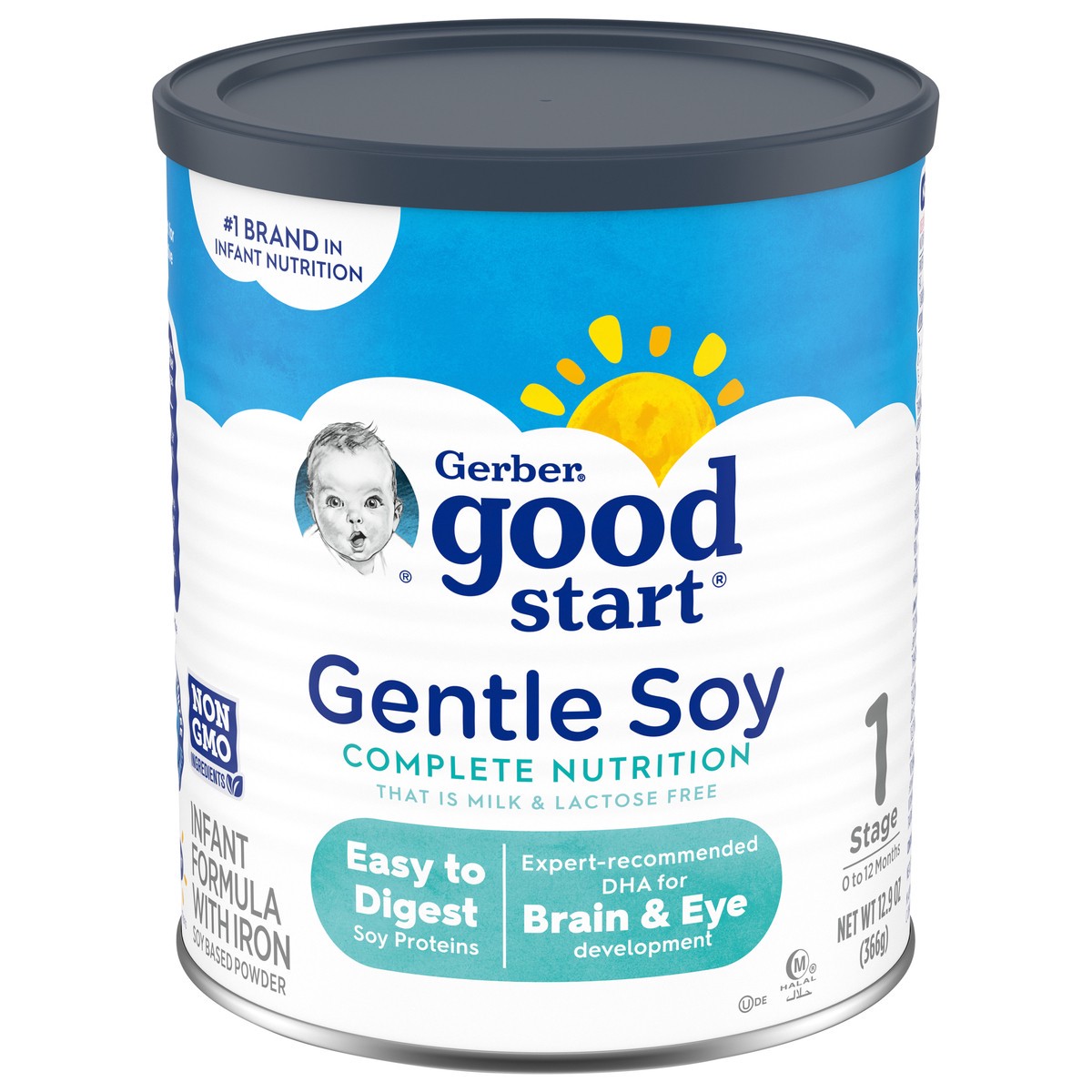 slide 1 of 9, Gerber Good Start Gentle Soy Lactose-Free Non-GMO Powder Baby Formula with Iron, 12.9 oz Canister, 12.9 oz