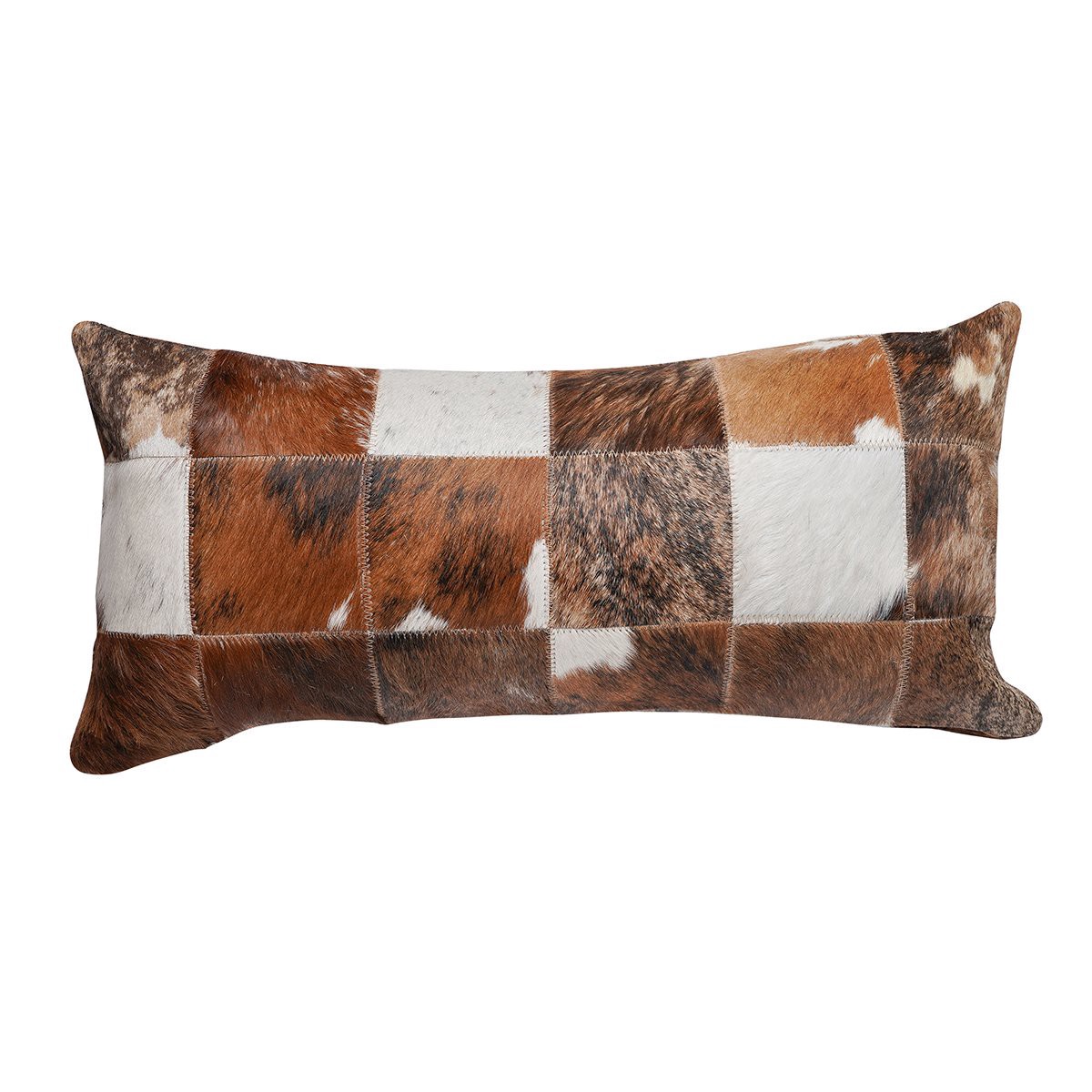 slide 1 of 1, BS Trading Patchwork Cowhide Lumbar Throw Pillow, 10 in x 22 in