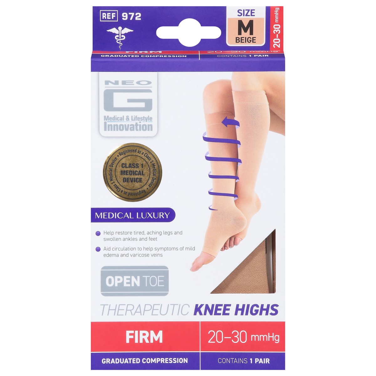 slide 13 of 13, Neo G Therapeutic Firm 20-30 mmHg Size M Knee Highs 1 ea, 1 ct