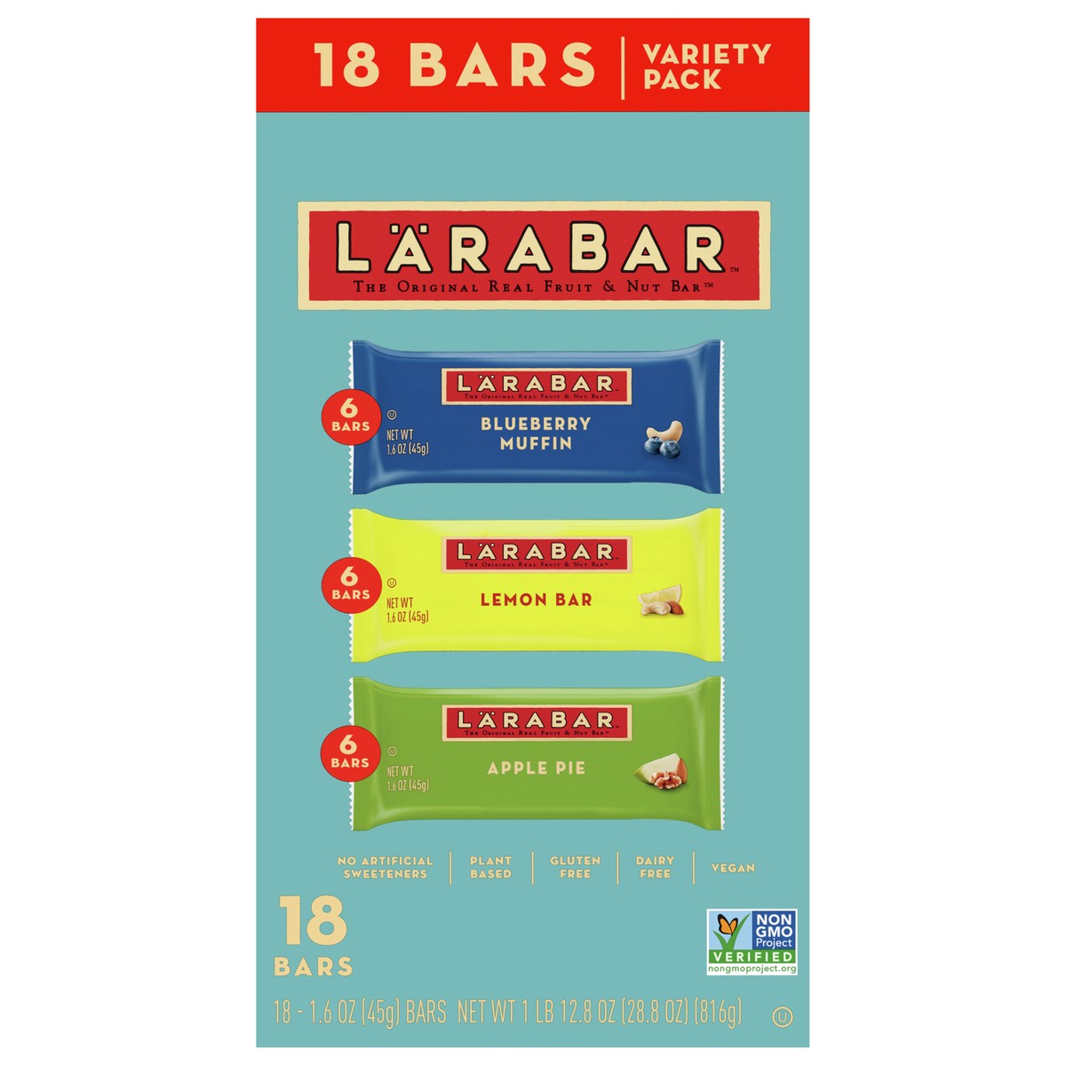 slide 1 of 9, LÄRABAR Variety Pack, Blueberry Muffin, Lemon Bar, Apple Pie, Fruit & Nut Bars, 18 ct, 18 ct; 28.8 oz