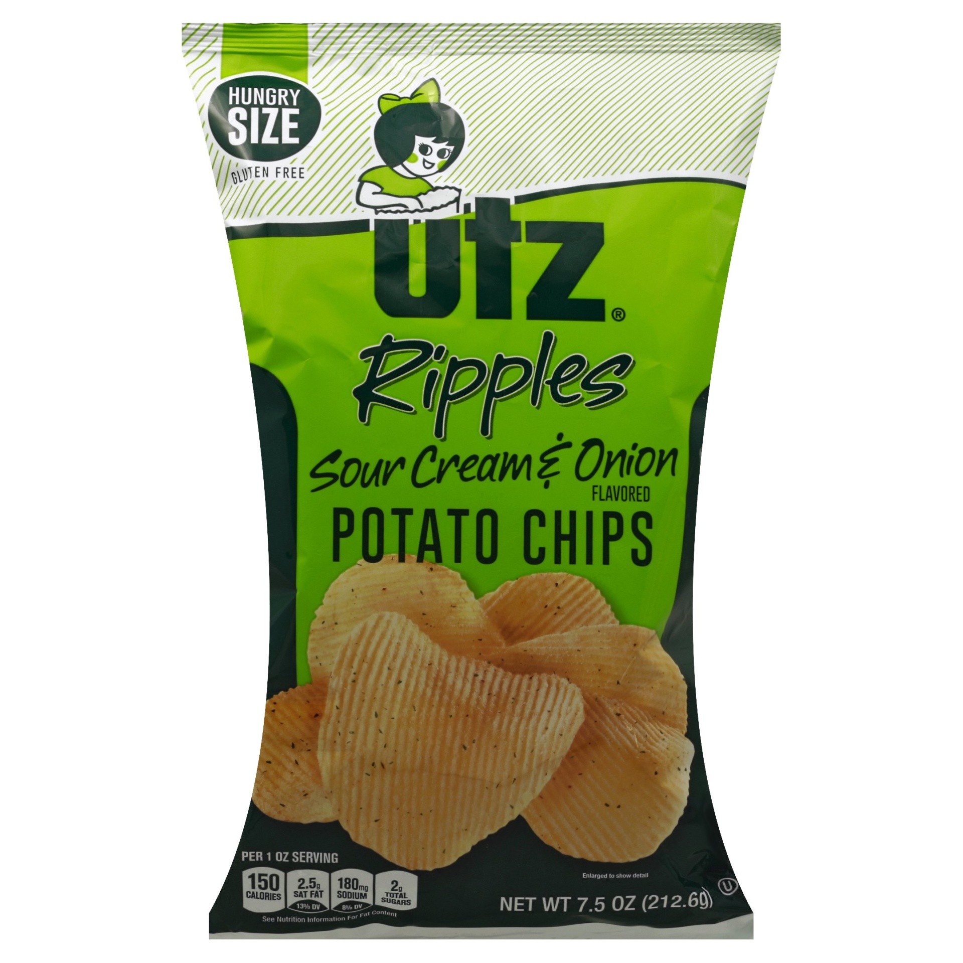 slide 1 of 1, Utz Potato Chip Sour Cream & Onion Ripple Chip, 7.5 oz