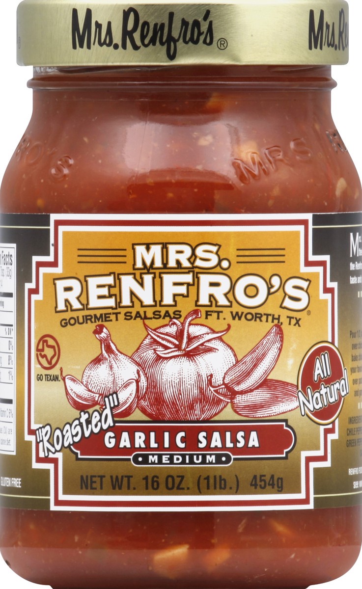 slide 1 of 2, Mrs. Renfro's Renfro Garlic Salsa, 16 oz