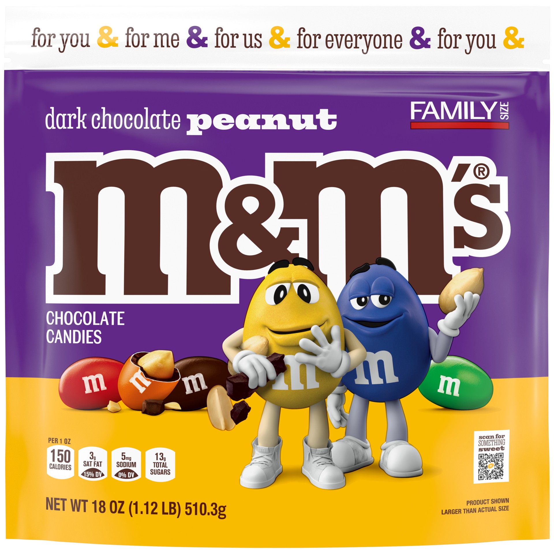 slide 1 of 8, M&M's Peanut Dark Chocolate Candy, Family Size, 18oz Bag, 18 oz
