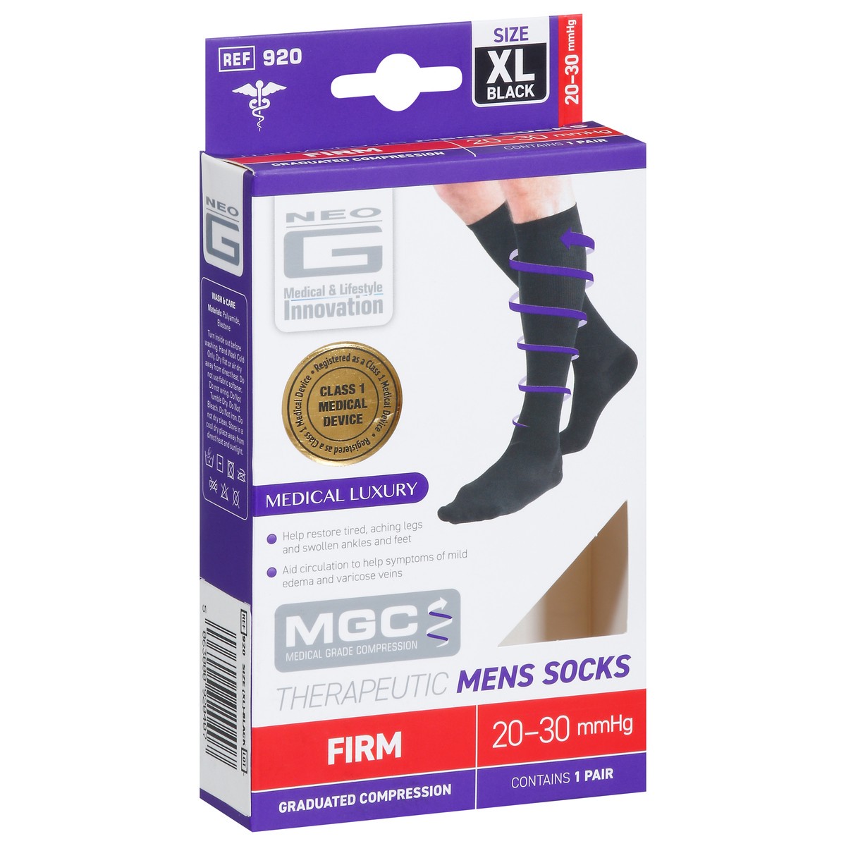 slide 4 of 9, Neo G Size XL Black 20-30 mmHg Firm Therapeutic Mens Socks 1 Pair, 1 ct