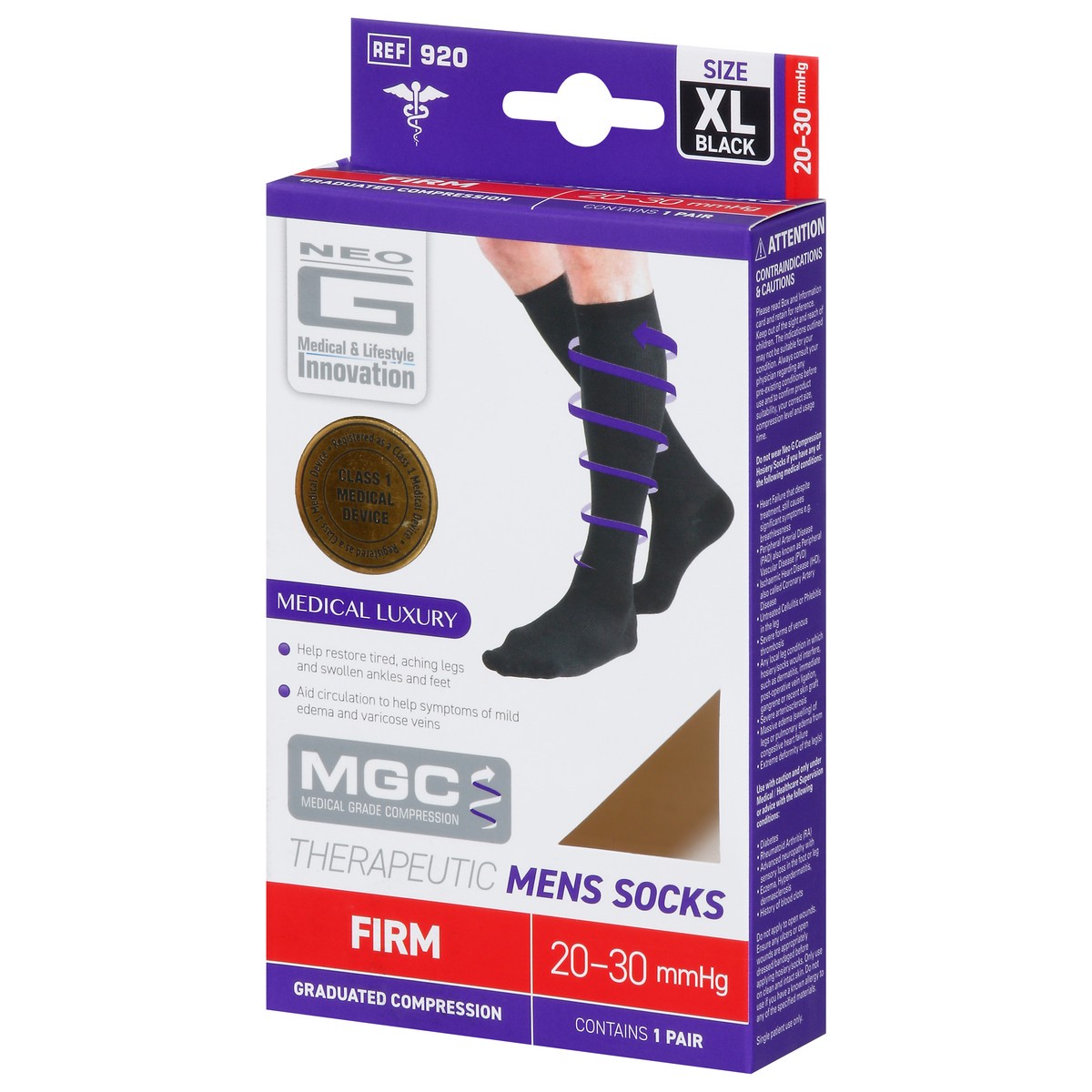 slide 5 of 9, Neo G Size XL Black 20-30 mmHg Firm Therapeutic Mens Socks 1 Pair, 1 ct