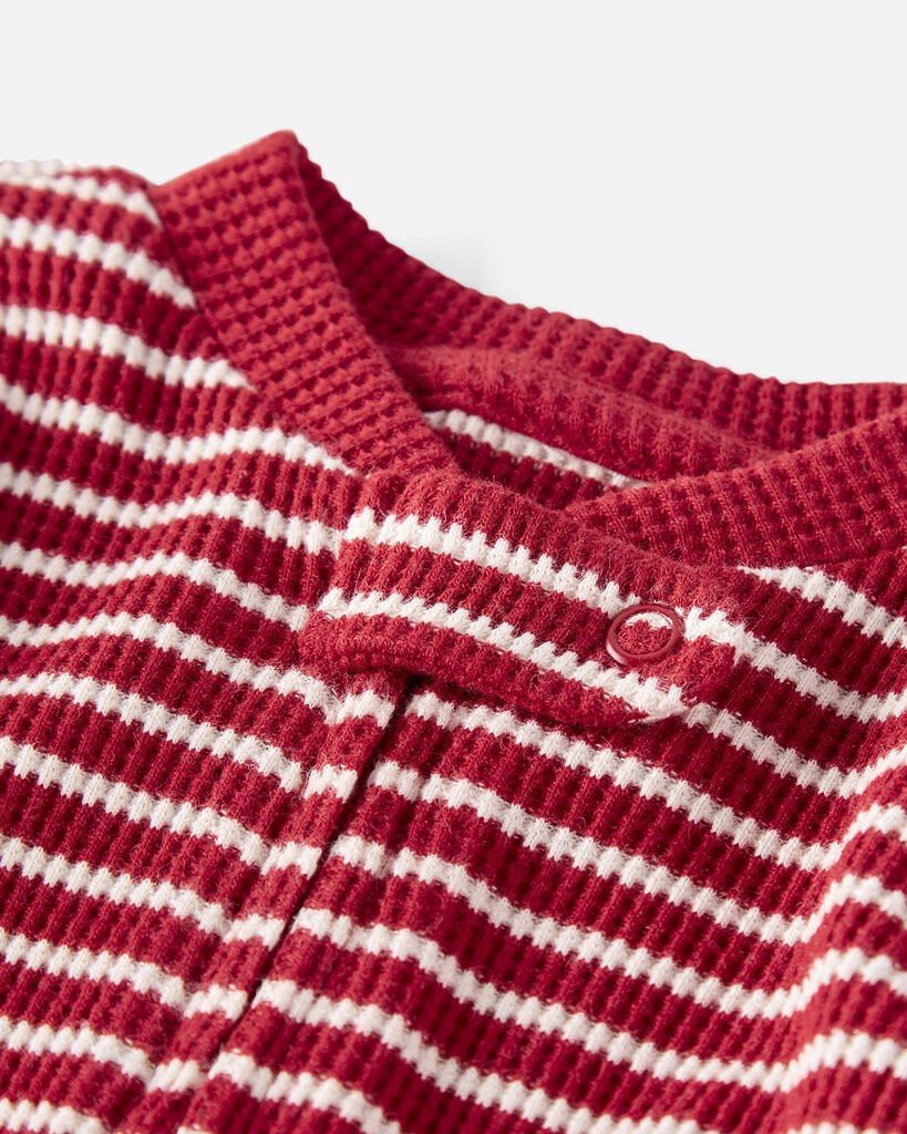 slide 2 of 3, Littleplanet Baby Waffle Knit Striped Sleep & Play Pajamas Made with Organic Cotton Red, White 6M, 1 ct