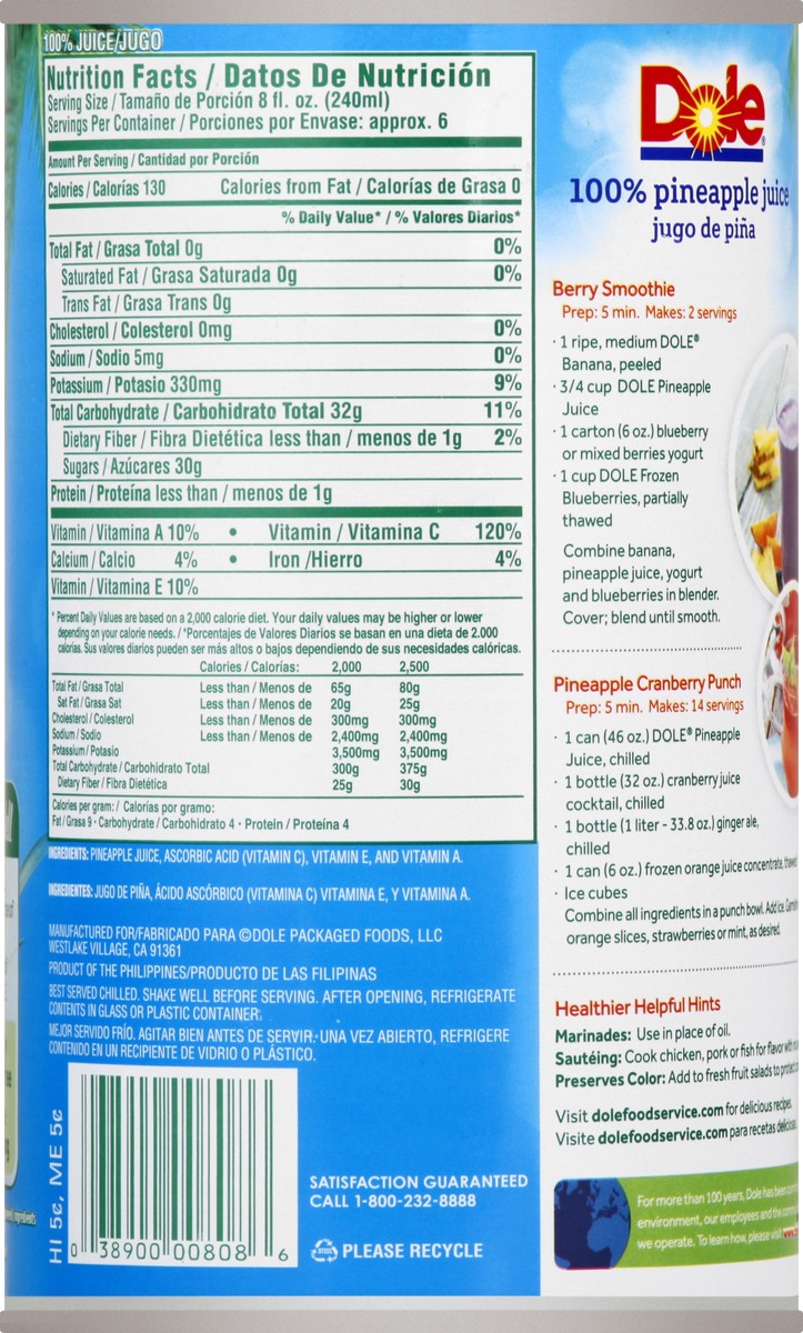 slide 5 of 10, Dole 100% Pineapple Juice - 46 oz, 46 oz