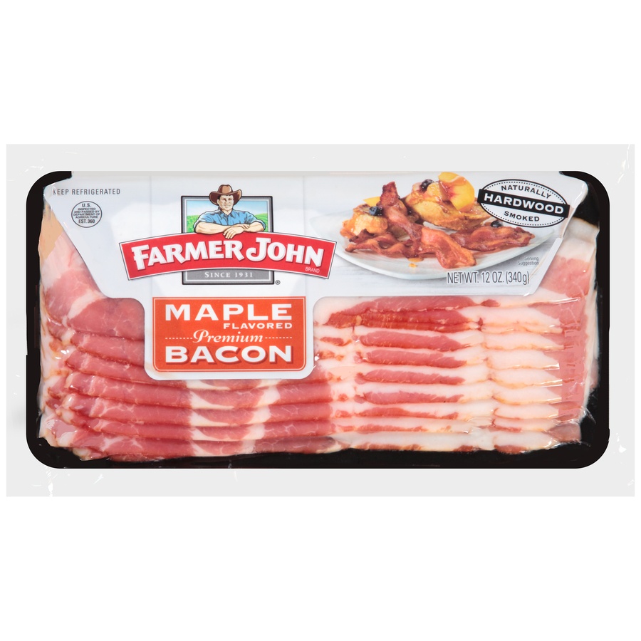 slide 1 of 6, Farmer John Maple Flavored Premium Bacon, 12 oz