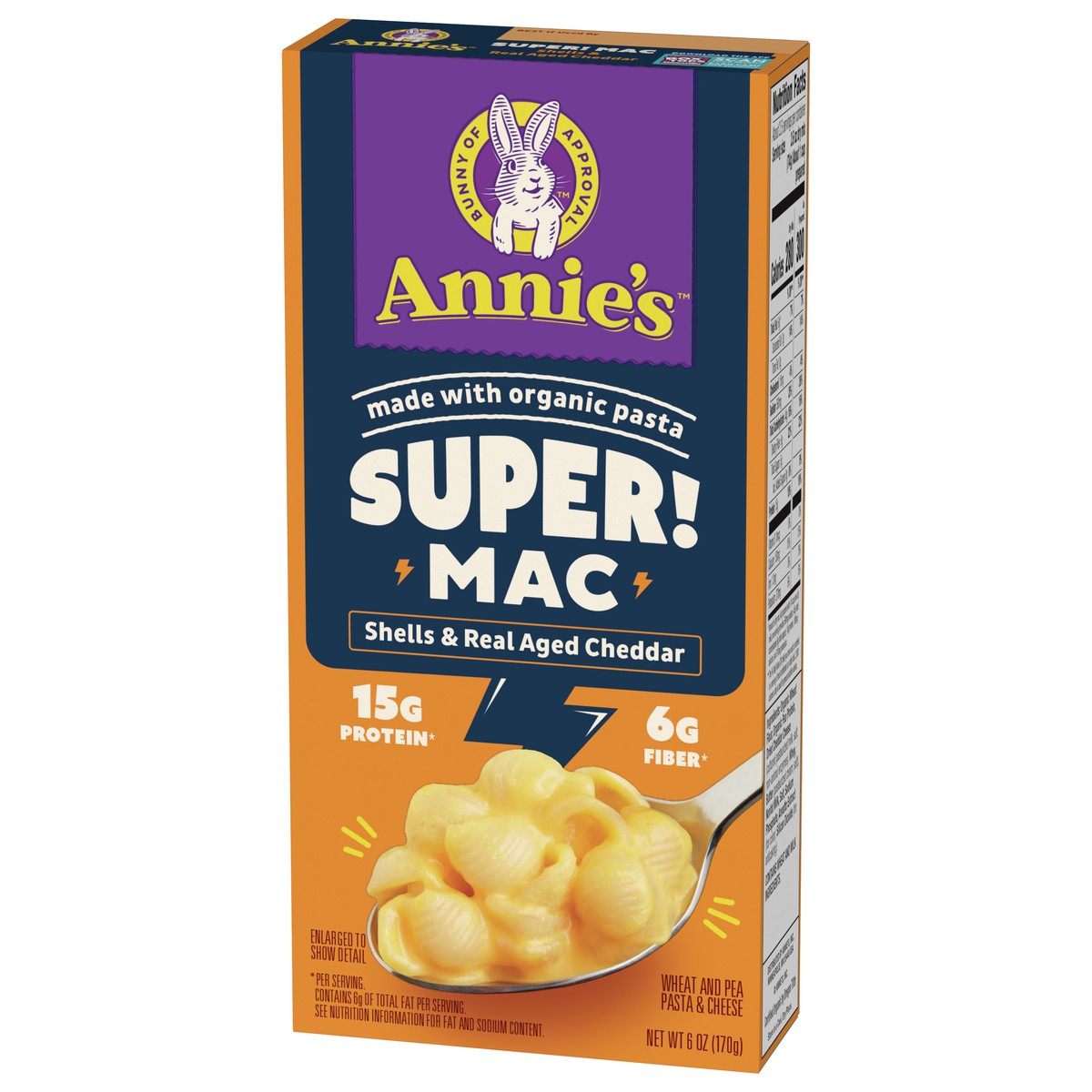slide 6 of 14, Annie's Super! Mac, Macaroni And Cheese, Shells and Real Aged Cheddar, Made with Organic Pasta, 6 oz, 6 oz