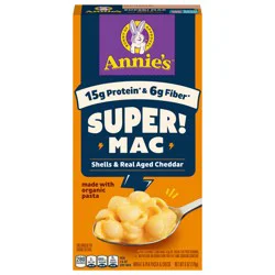 Annie's Super! Mac, Macaroni And Cheese, Shells and Real Aged Cheddar, Made with Organic Pasta, 6 oz
