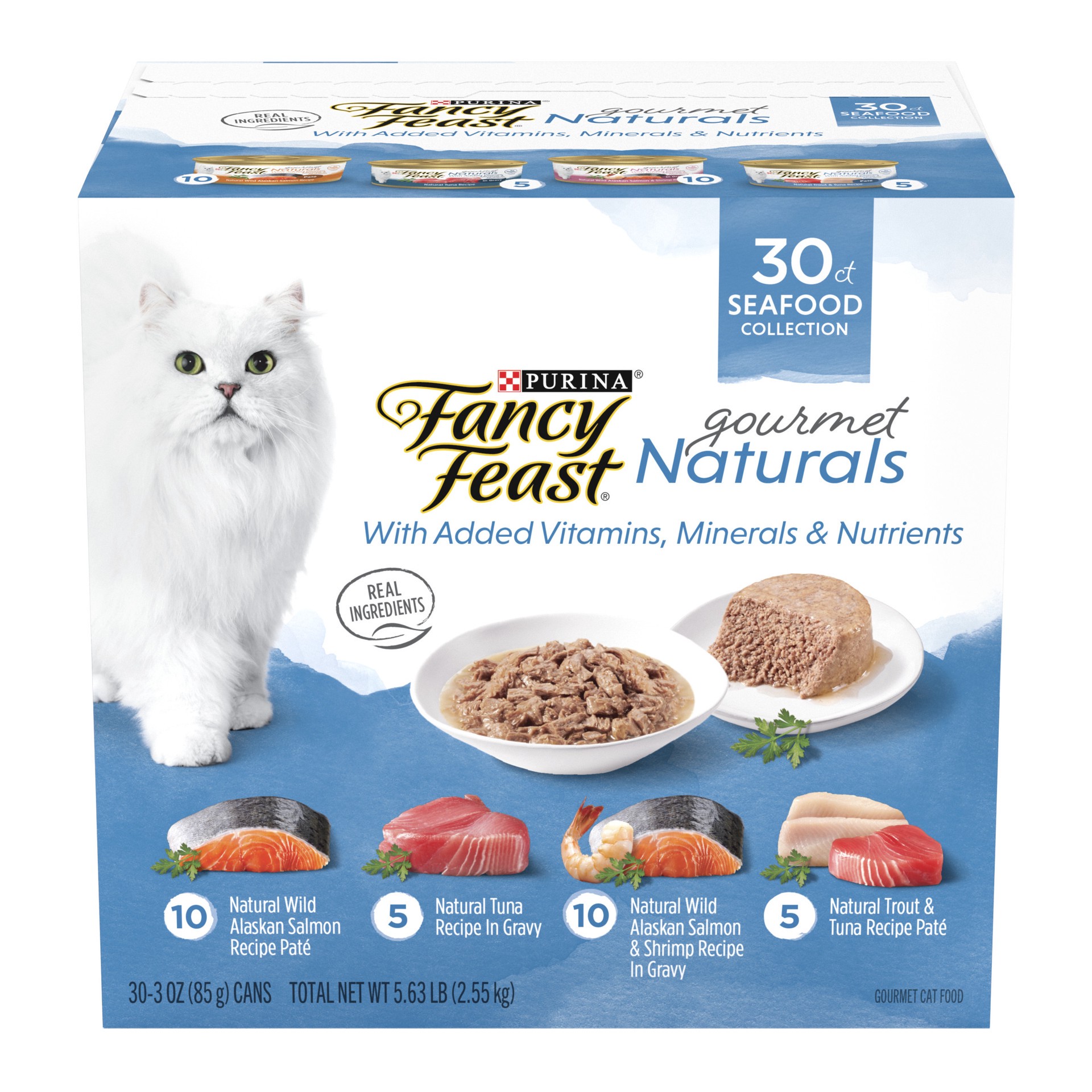 slide 1 of 7, Fancy Feast Purina Fancy Feast Wet Cat Food Variety Pack Gourmet Naturals Seafood, 5.63 lb