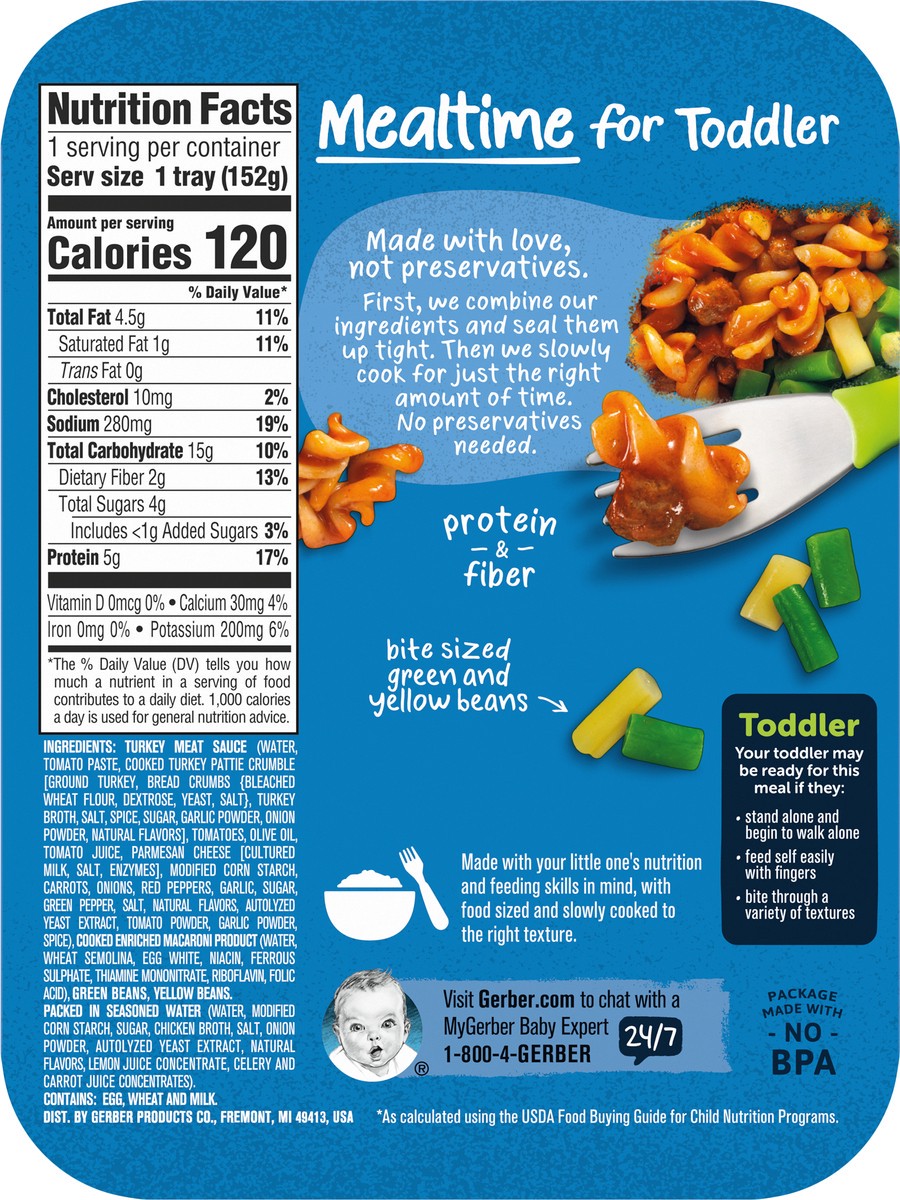 slide 3 of 9, Gerber Graduates Lil Entrees - Spiral Pasta in Turkey Meat Sauce With Green & Yellow Beans, 6.67 oz