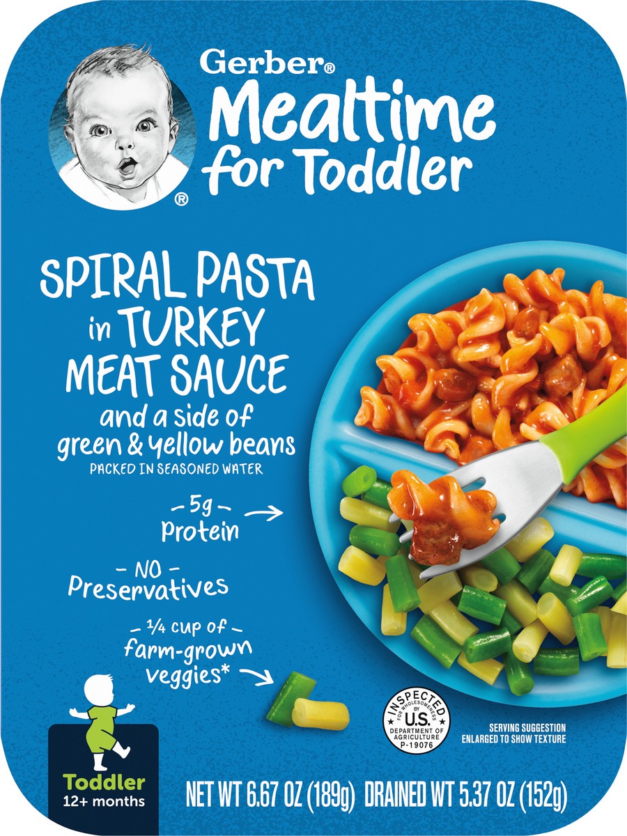 slide 4 of 9, Gerber Graduates Lil Entrees - Spiral Pasta in Turkey Meat Sauce With Green & Yellow Beans, 6.67 oz