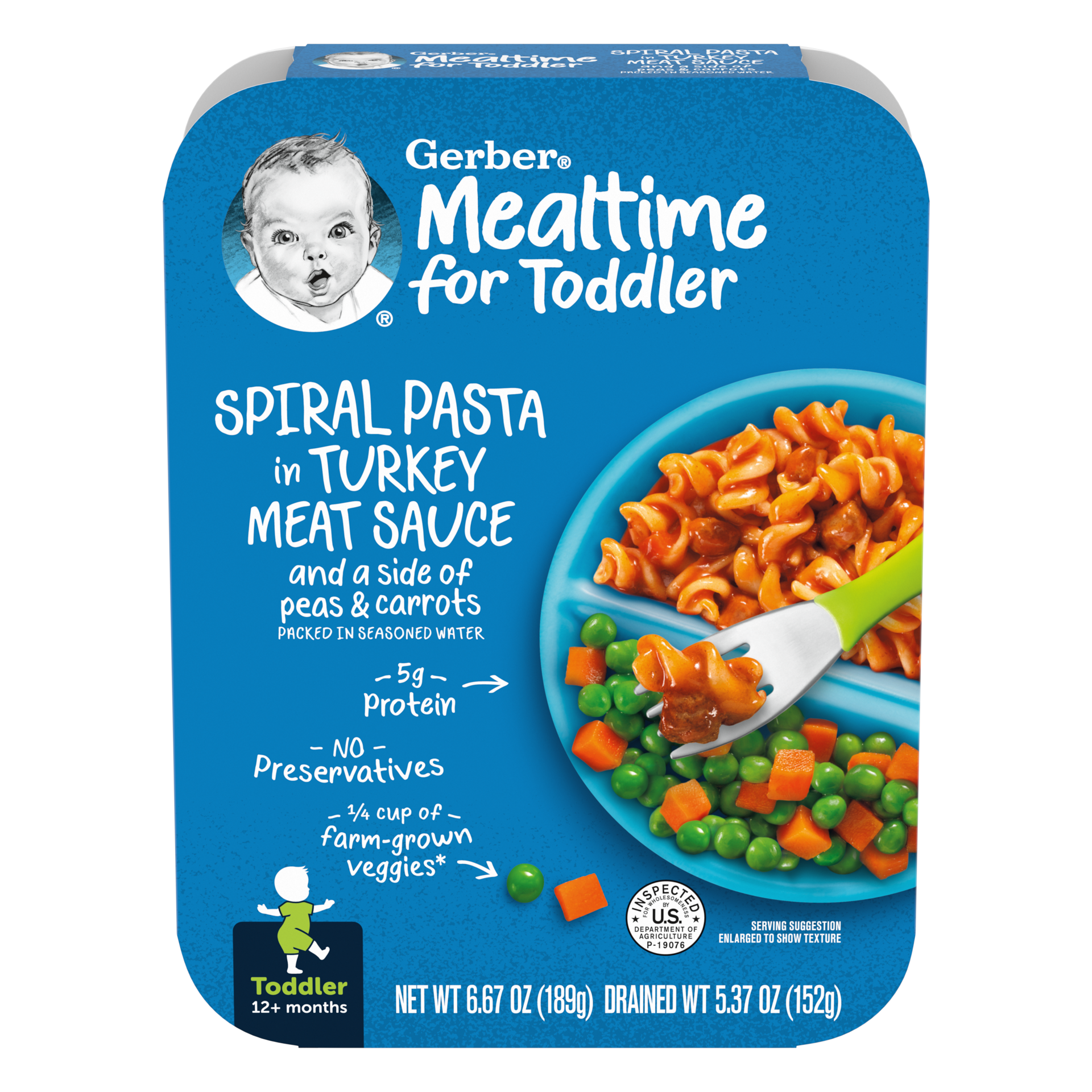 slide 1 of 9, Gerber Graduates Lil Entrees - Spiral Pasta in Turkey Meat Sauce With Green & Yellow Beans, 6.67 oz