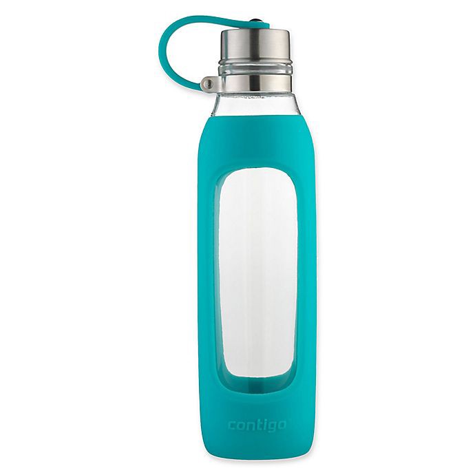 Contigo Purity Glass Water Bottle with Tethered Lid - Blue/Green 20 oz