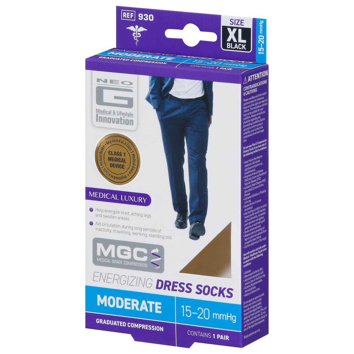 slide 2 of 9, Neo G Black Moderate Energizing Dress Socks Extra Large 1 Pair, 1 ct