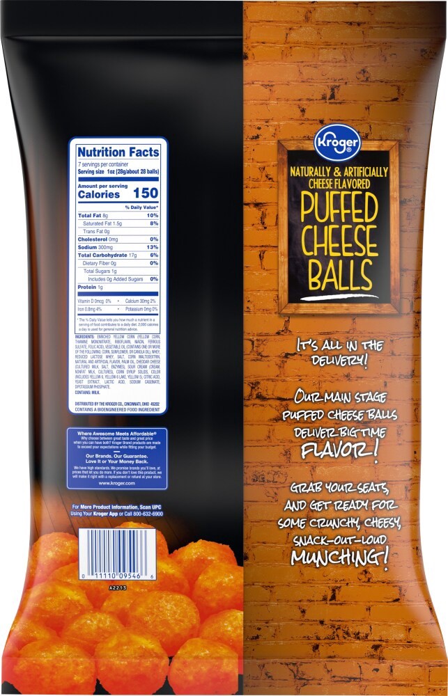 slide 2 of 2, Kroger Now That's Cheesy Puffed Cheese Balls, 7 oz