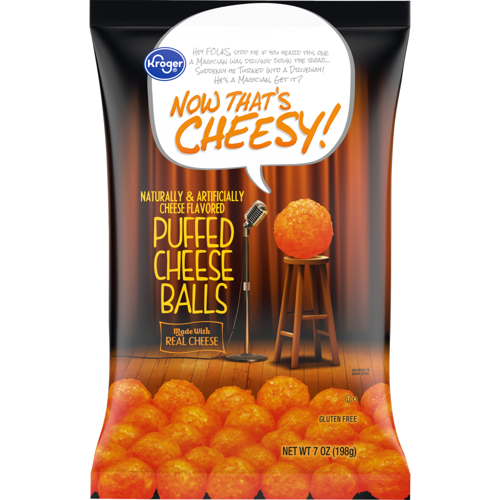 slide 1 of 2, Kroger Now That's Cheesy Puffed Cheese Balls, 7 oz