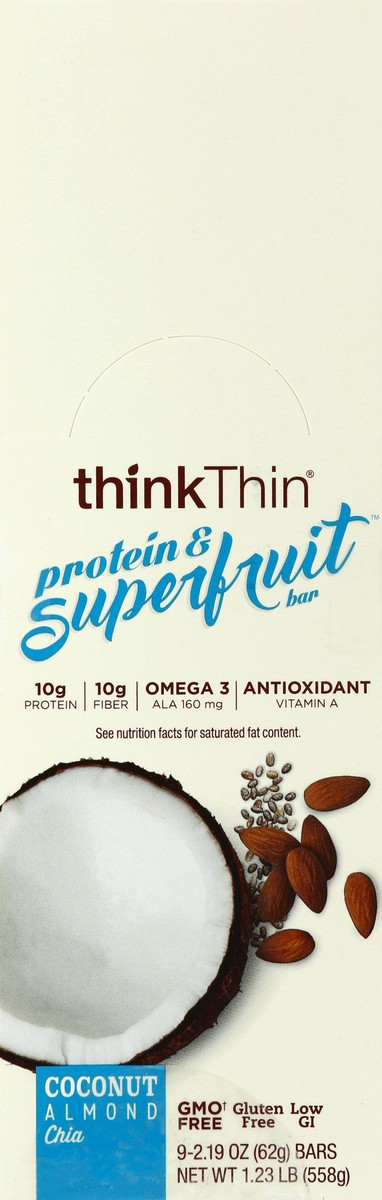 slide 2 of 6, thinkThin Protein & Superfruit Coconut Almond Bar, 2.19 oz