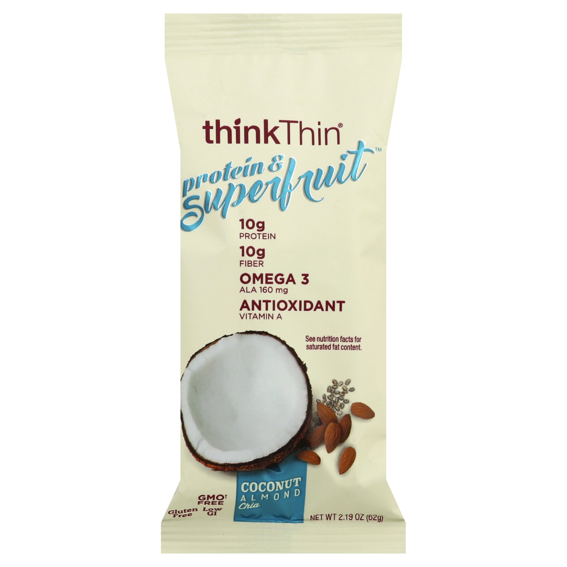 slide 1 of 6, thinkThin Protein & Superfruit Coconut Almond Bar, 2.19 oz