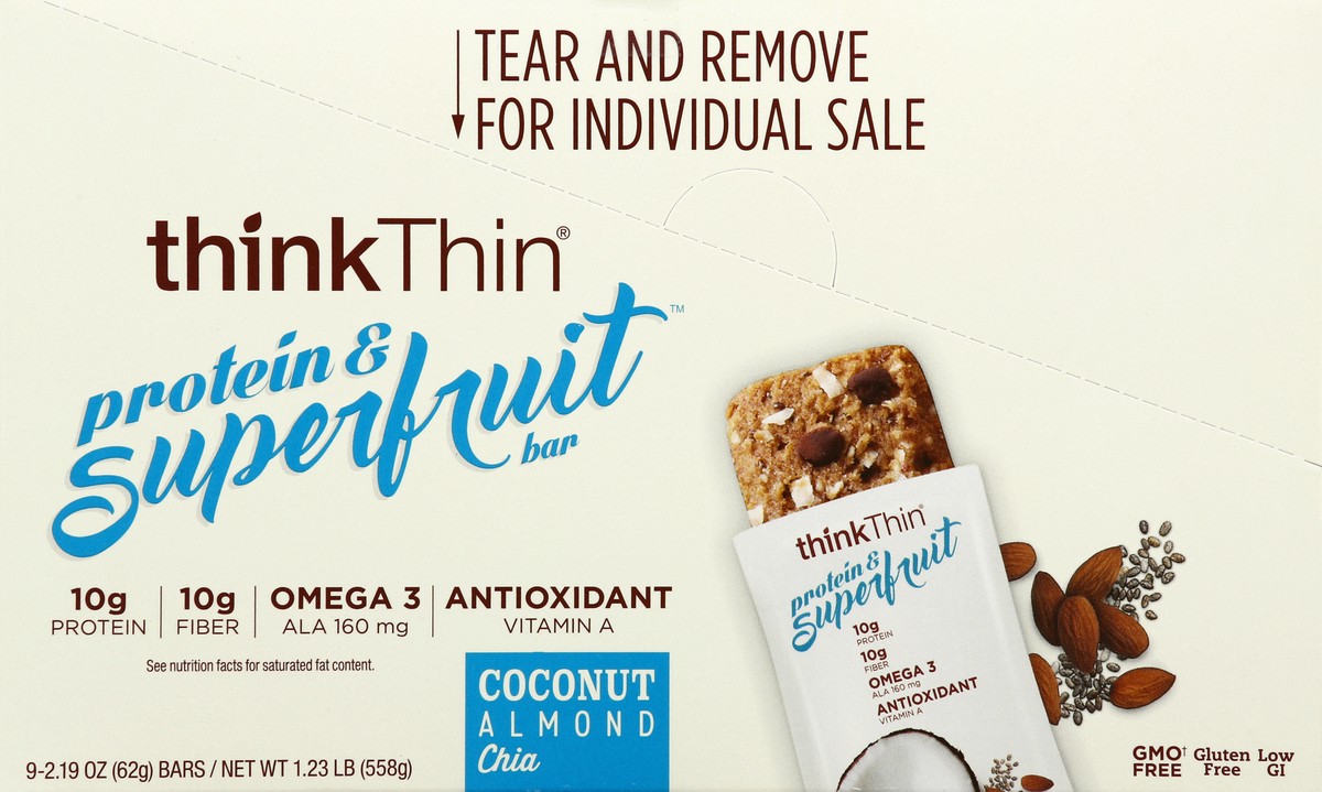 slide 3 of 6, thinkThin Protein & Superfruit Coconut Almond Bar, 2.19 oz