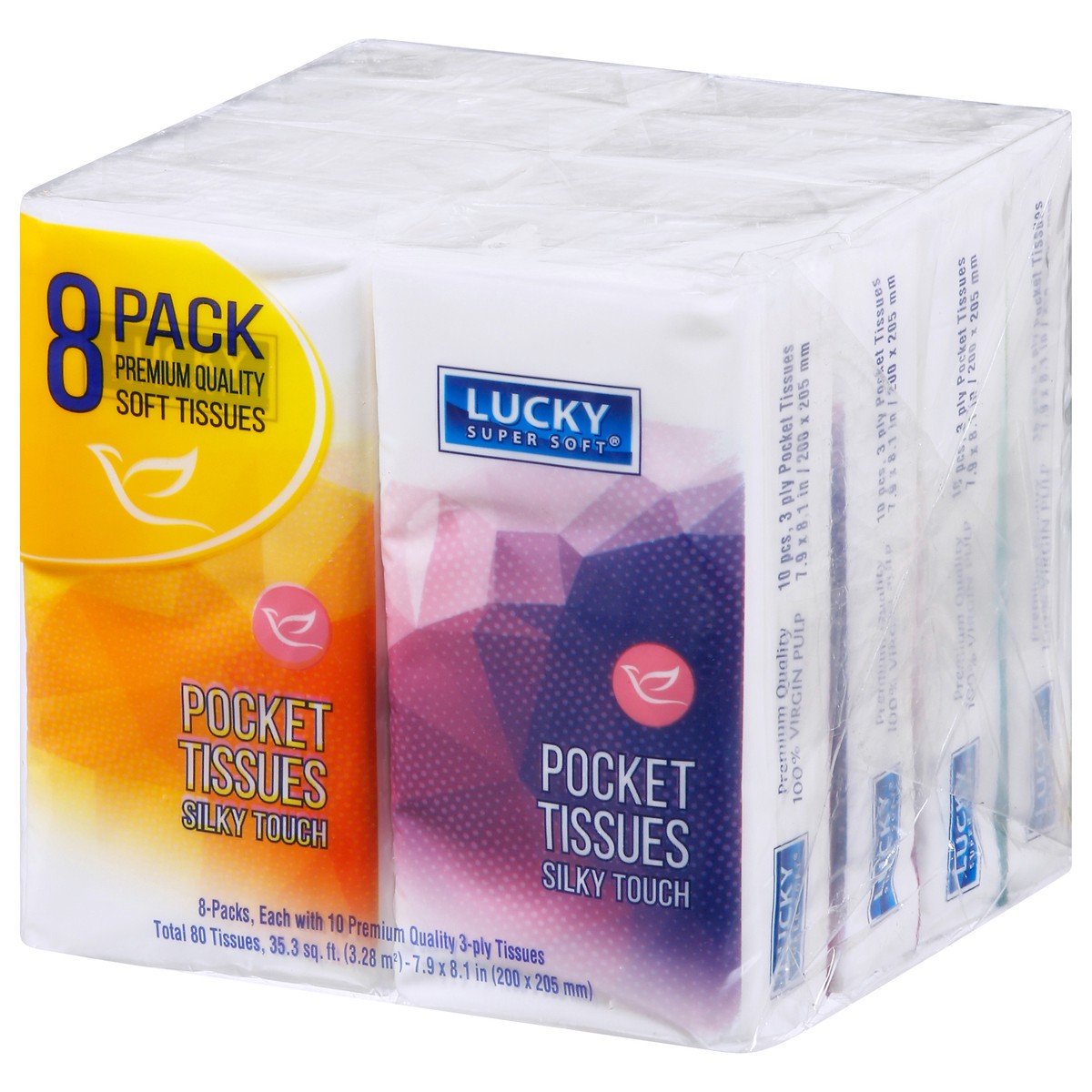 slide 8 of 12, Lucky Super Soft 8 Pack Silky Touch 3-Ply Pocket Tissues 8 - 10 Tissue Packs, 8 ct