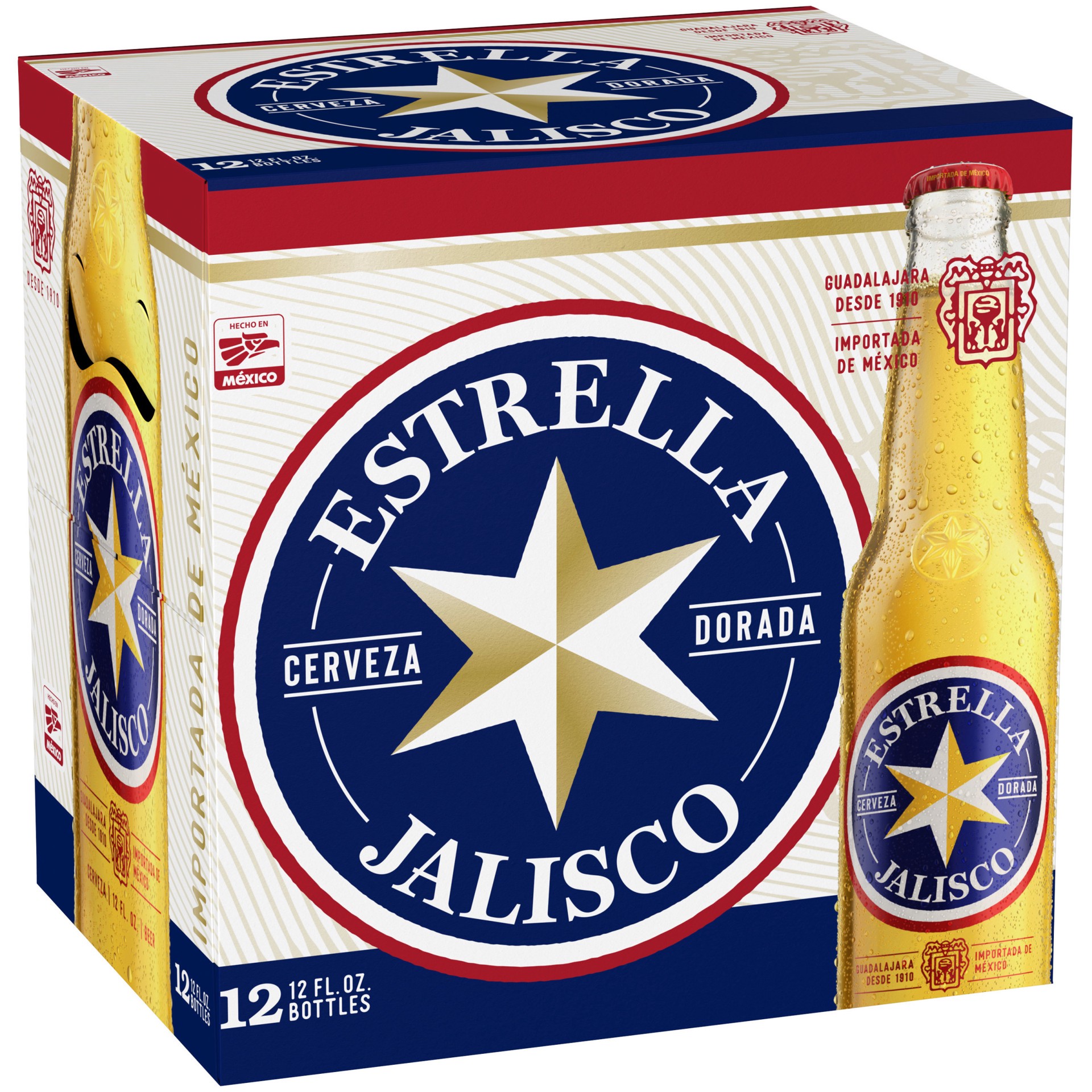 slide 1 of 9, Estrella Jalisco Mexican Beer, 12 Pack Beer, 12 FL OZ Bottles, 12 ct; 12 oz