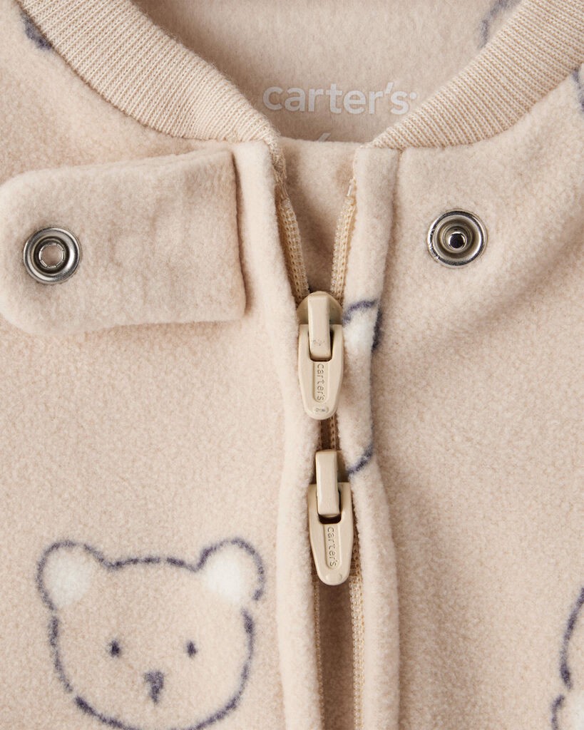 slide 3 of 3, Carter's Carters Baby Boy Bear DreamPlush Snug Fit 2-Way Zip Sleep & Play Pajamas - Khaki Beige 3M, 1 ct