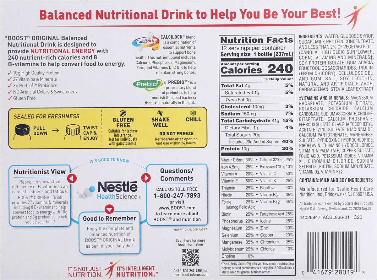 slide 10 of 11, Boost Original Ready To Drink Nutritional Drink, Very Vanilla Nutritional Shake, 12 ct; 8 fl oz