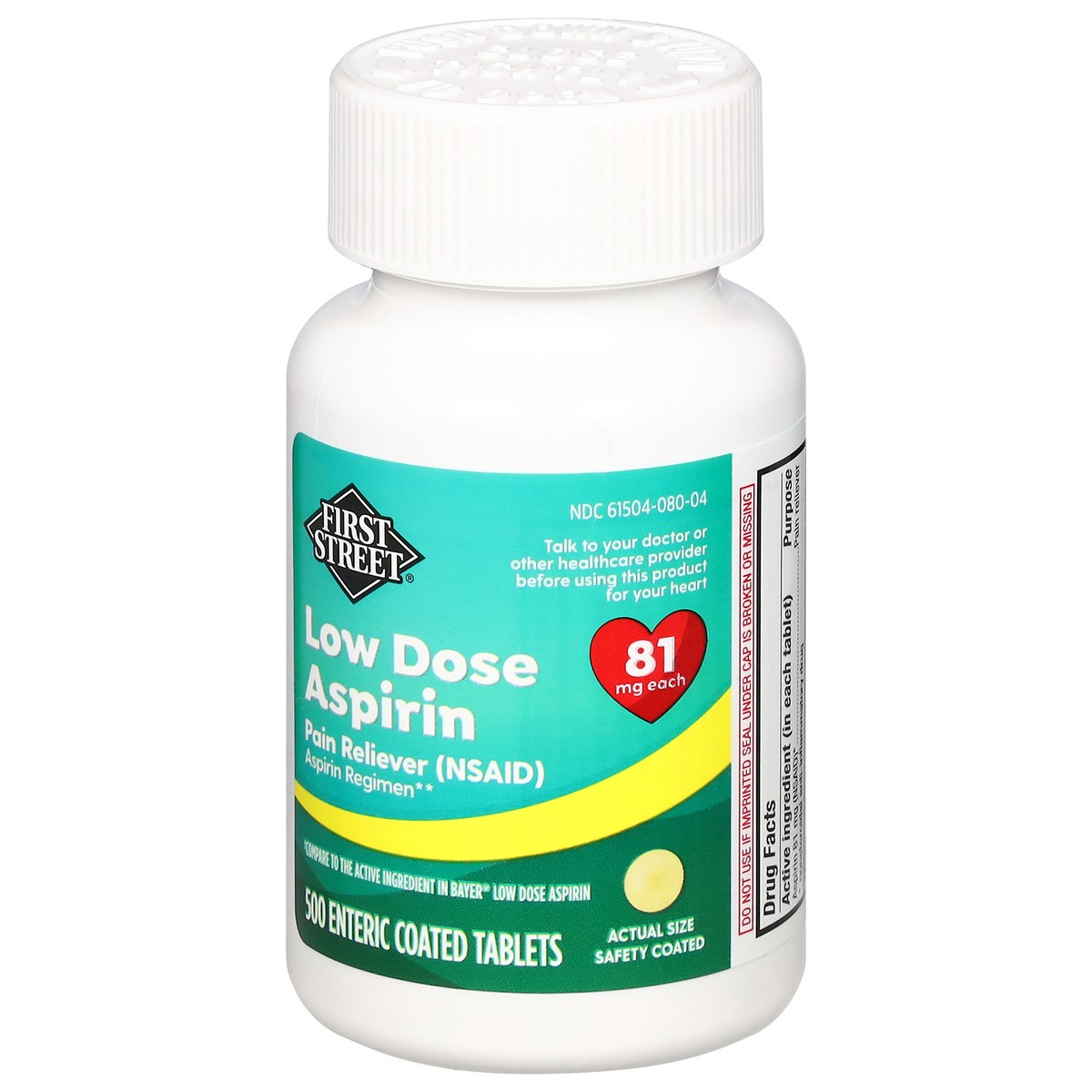 slide 8 of 14, First Street Fs Aspirin Low Dse Enteric Comp Bayer, 500 ct