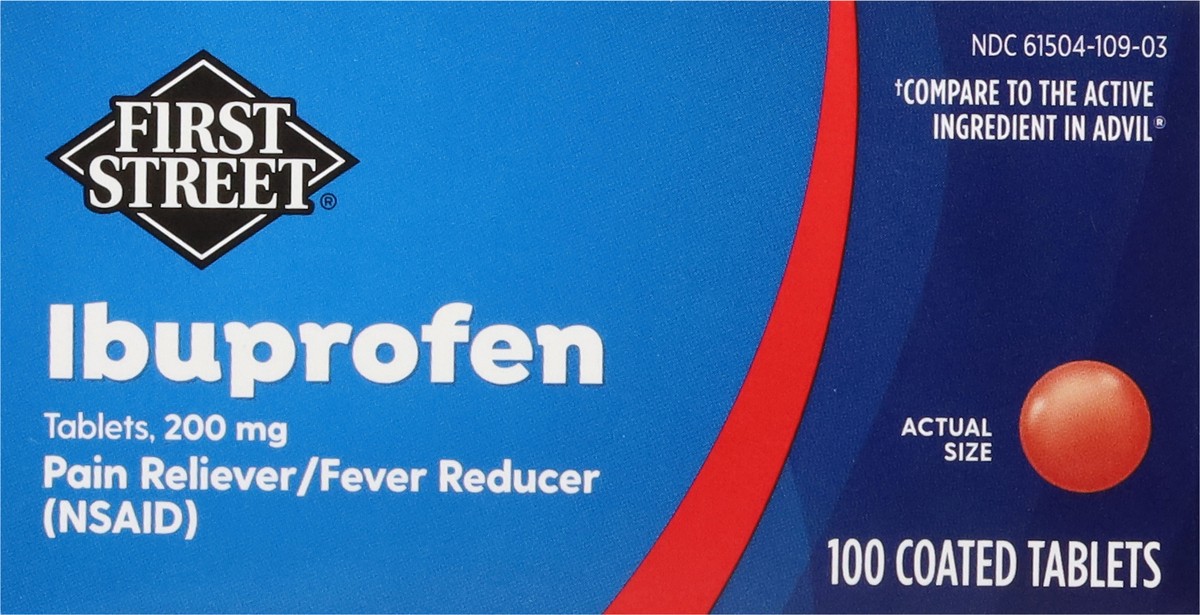 slide 10 of 14, First Street Fst St Ibuprofen Brn Tab Comp Advil, 100 ct