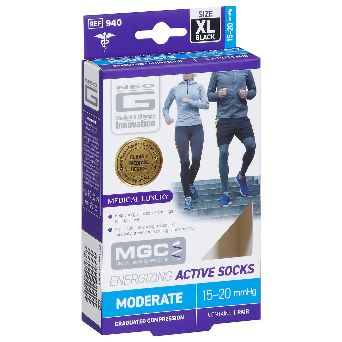 slide 3 of 9, Neo G Black Energizing Moderate Active Socks Size XL 1 ea, 1 ct