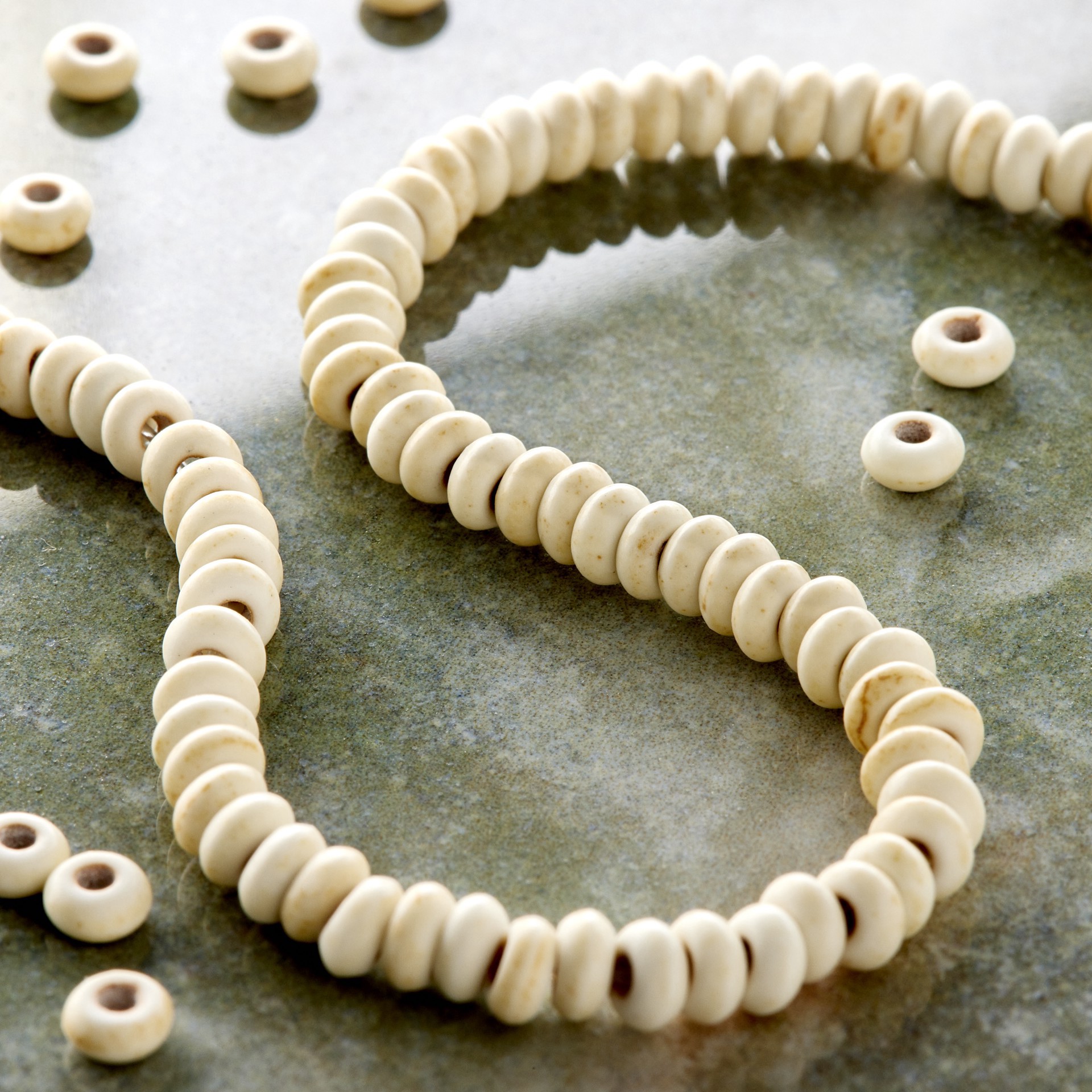 slide 2 of 3, White Rondelle Reconstituted Turquoise Stone Beads, 4mm By Bead Landing, 4 mm