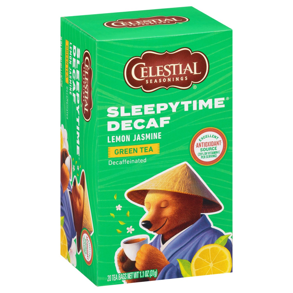 slide 2 of 8, Celestial Seasonings Sleepytime Decaf Lemon Jasmine Green Tea Bags 20 ct Box, 20 ct