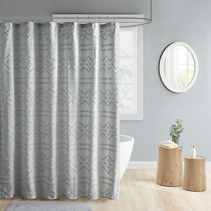 slide 1 of 4, Intelligent Design Annie Clipped Jacquard Seersucker Shower Curtain - Grey, 1 ct