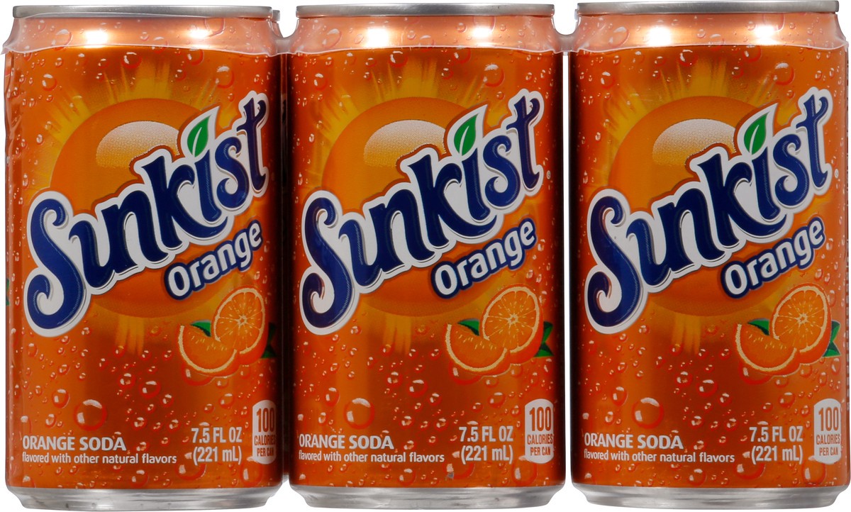 slide 6 of 9, Sunkist Orange Soda, 7.5 fl oz cans, 6 pack, 6 ct; 7.5 fl oz