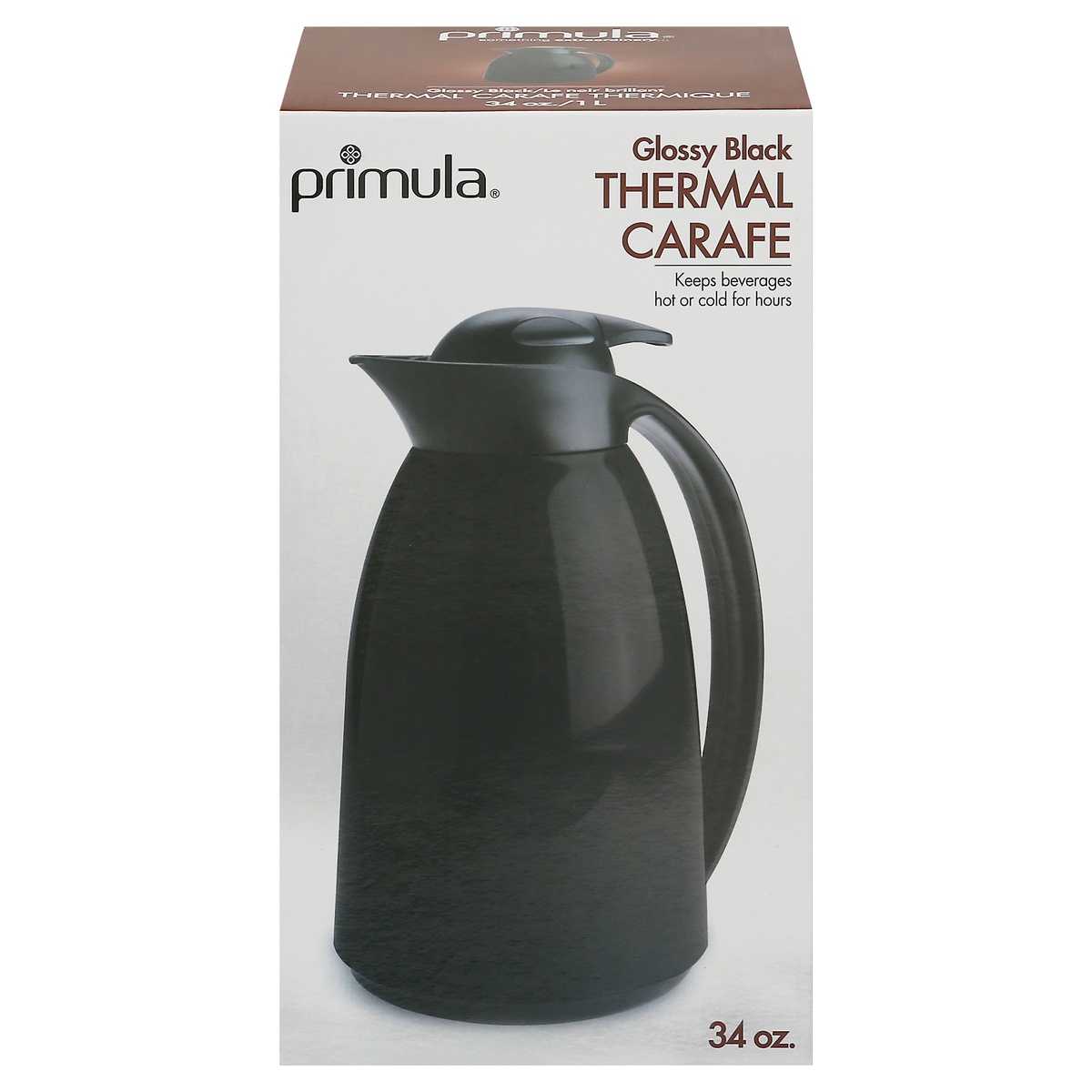 slide 1 of 1, Primula Thermal Carafe With Double Wall Glass Lining - Glossy Black, 34 oz