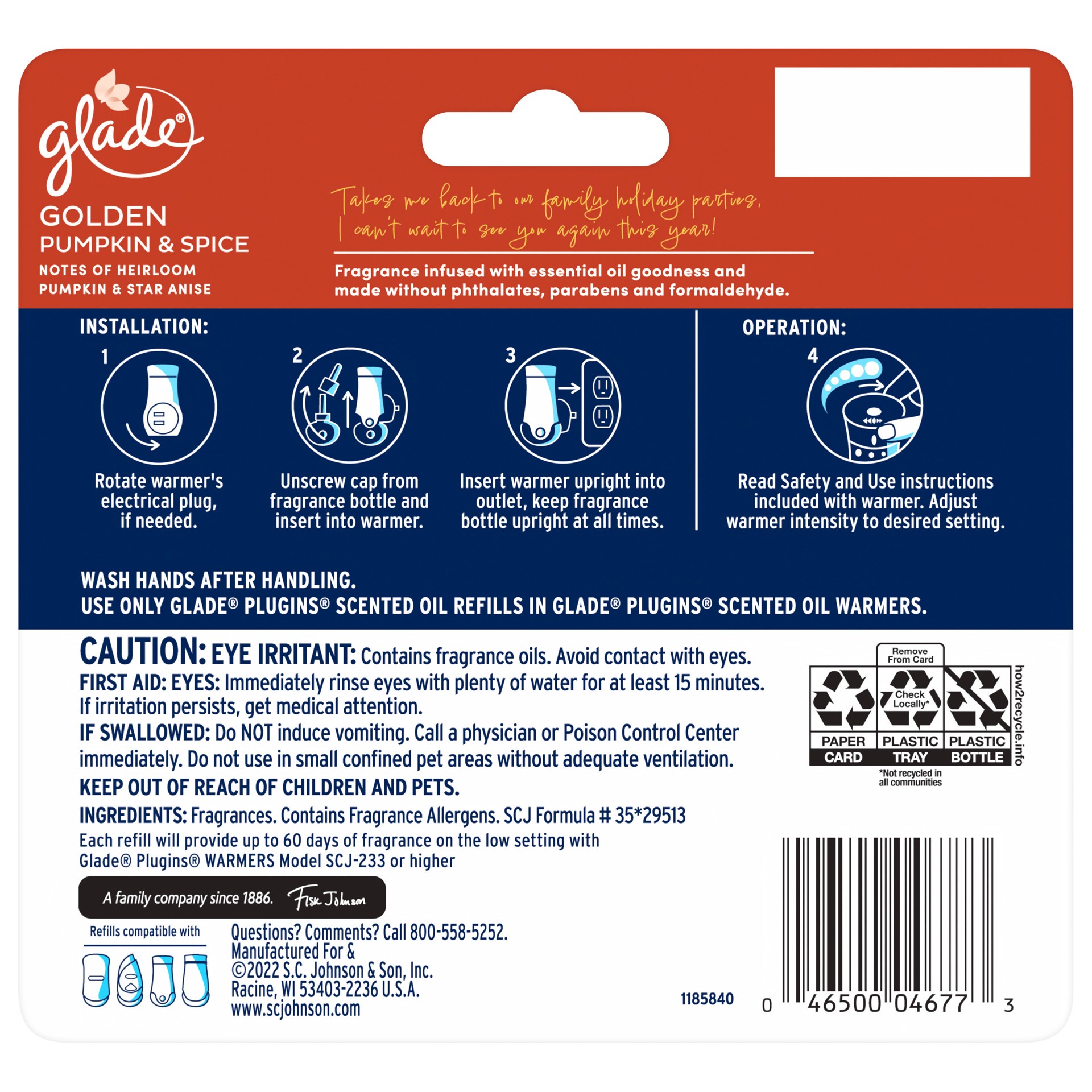 slide 4 of 5, Glade PlugIns Scented Oil, Air Freshener, 5 Refills, Golden Pumpkin & Spice, 0.67 oz Each, 3.35 oz Total, 5 ct