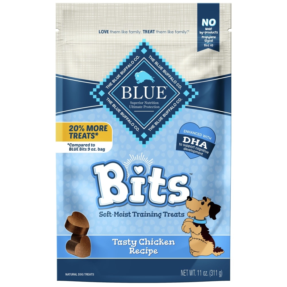 slide 1 of 1, Blue Buffalo Bits Tasty Chicken Recipe Soft Moist Dog Training Treats, 11 oz