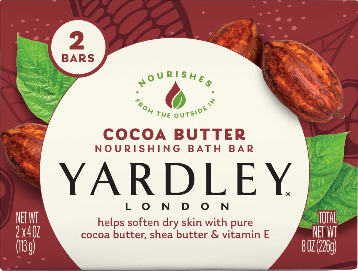 slide 3 of 10, Yardley London Nourishing Bath Soap Bar Cocoa Butter, Helps Soften Dry Skin with Pure Cocoa Butter, Shea Butter & Vitamin E, 4.0 oz Bath Bar, 2 Soap Bars, 2 ct