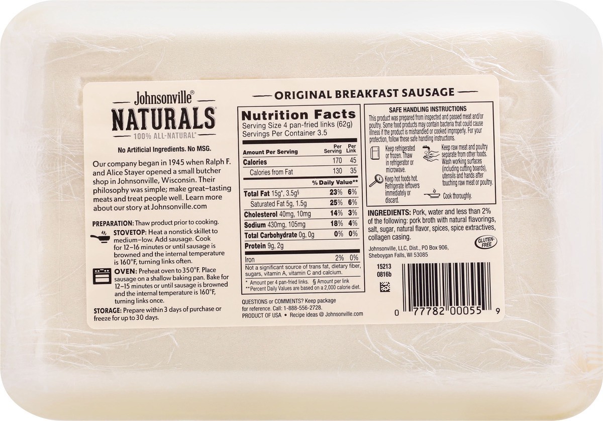 slide 7 of 9, Johnsonville Naturals Original Breakfast Sausage 10 oz, 10 oz