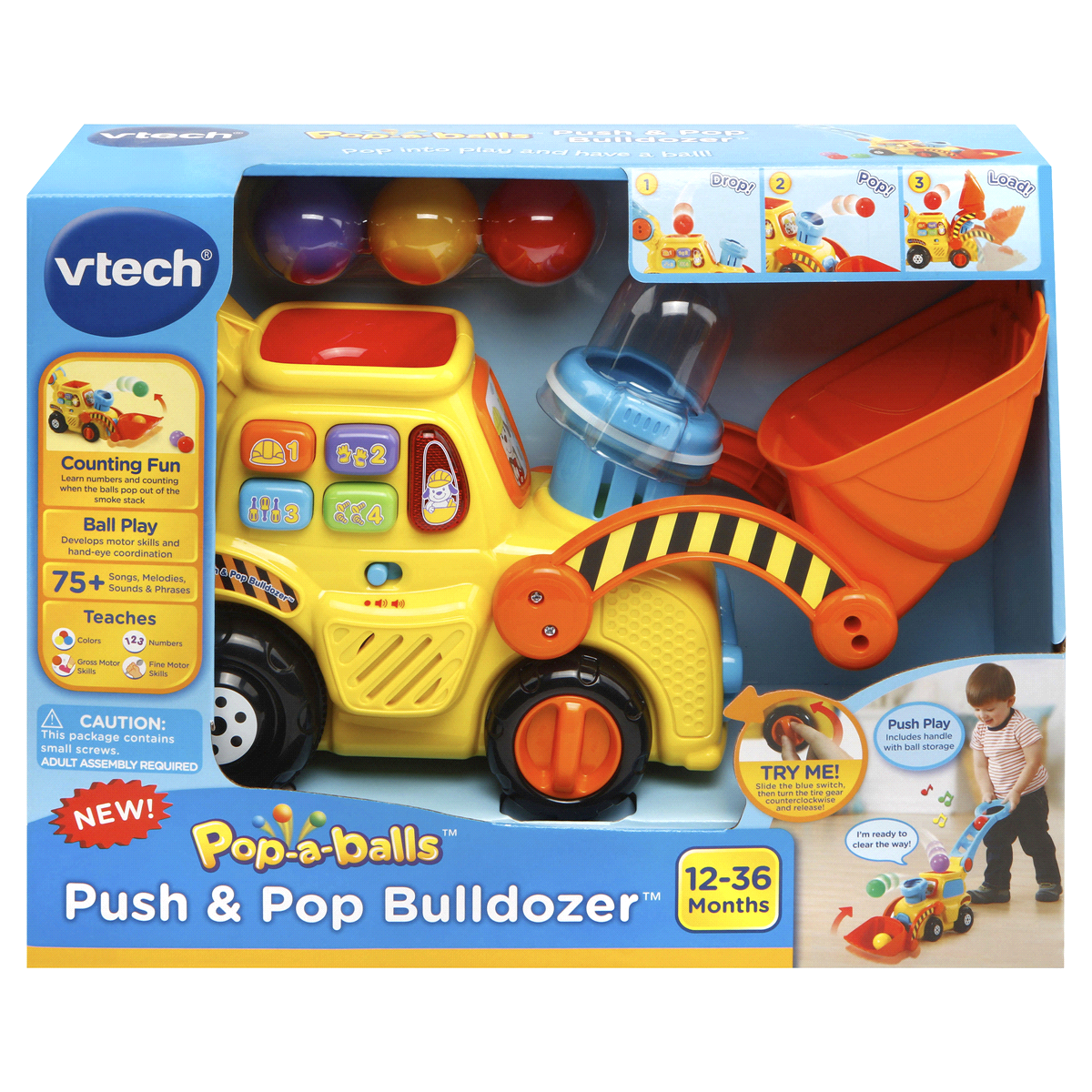 slide 1 of 3, VTech Pop-A-Balls Push And Pop Bulldozer, 1 ct