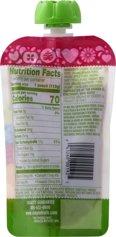 slide 2 of 2, Simple Truth Organic Beets Sweet Potato Apple Stage 2 Baby Food Puree, 4 oz