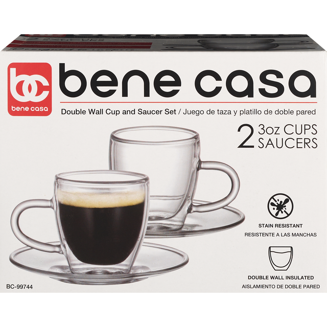 slide 1 of 1, BENE CASA Bc 2Pc Dble Wall Glass Espresso Set, 1 ct