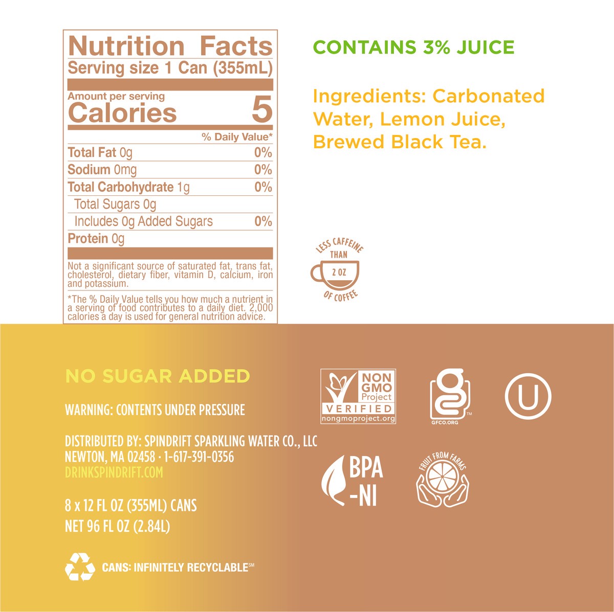 slide 2 of 7, Spindrift Black Tea Sparkling Water - 96 fl oz, 8 ct; 12 fl oz