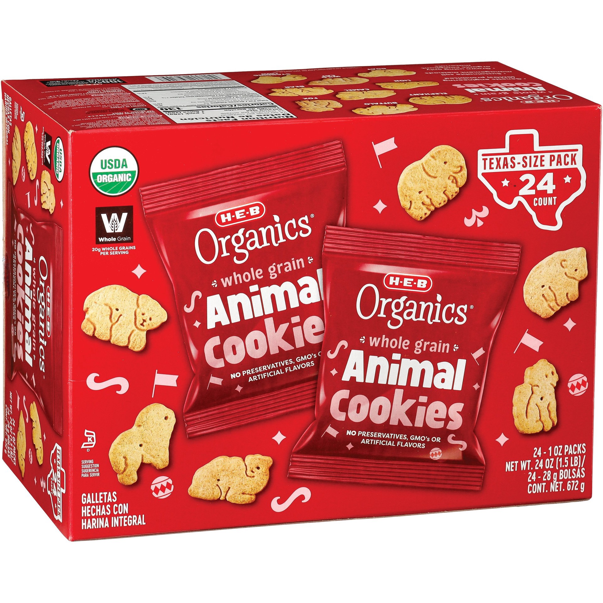 slide 1 of 1, H-E-B Organics Whole Grain Animal Cookies, 24 ct