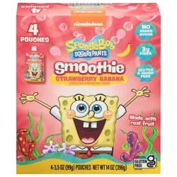 SpongeBob SquarePants Strawberry Banana Smoothie 4 - 3.5 oz Pouches